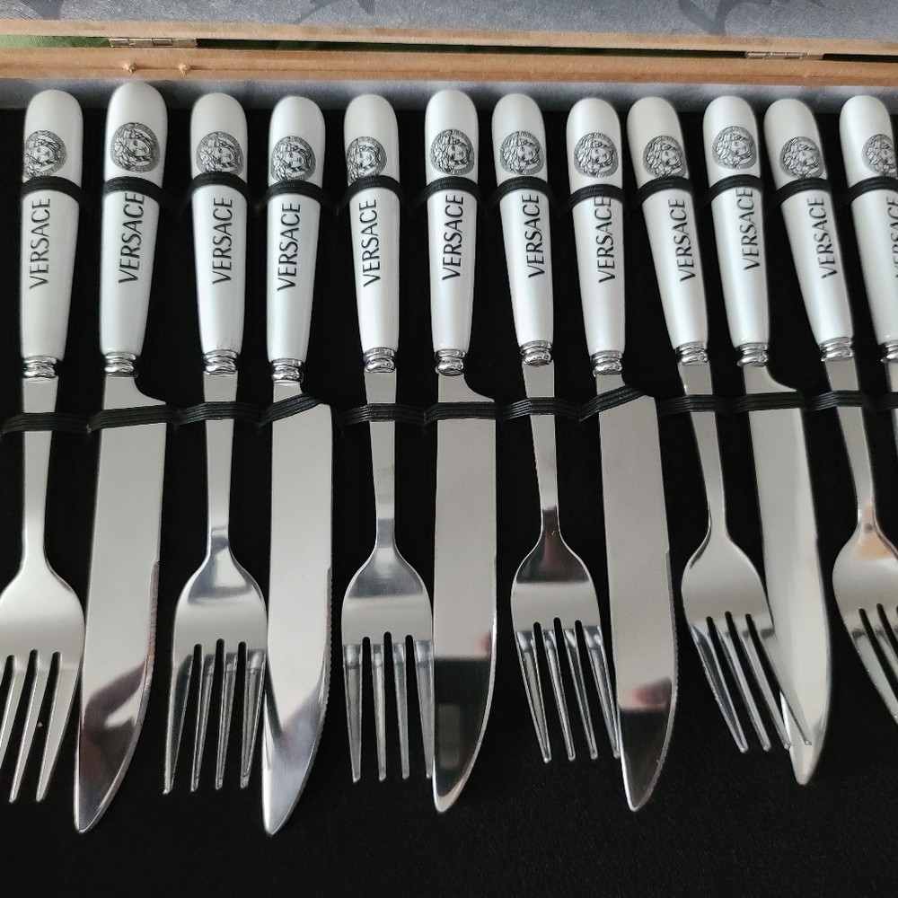 Versace Silver and White Flatware Set